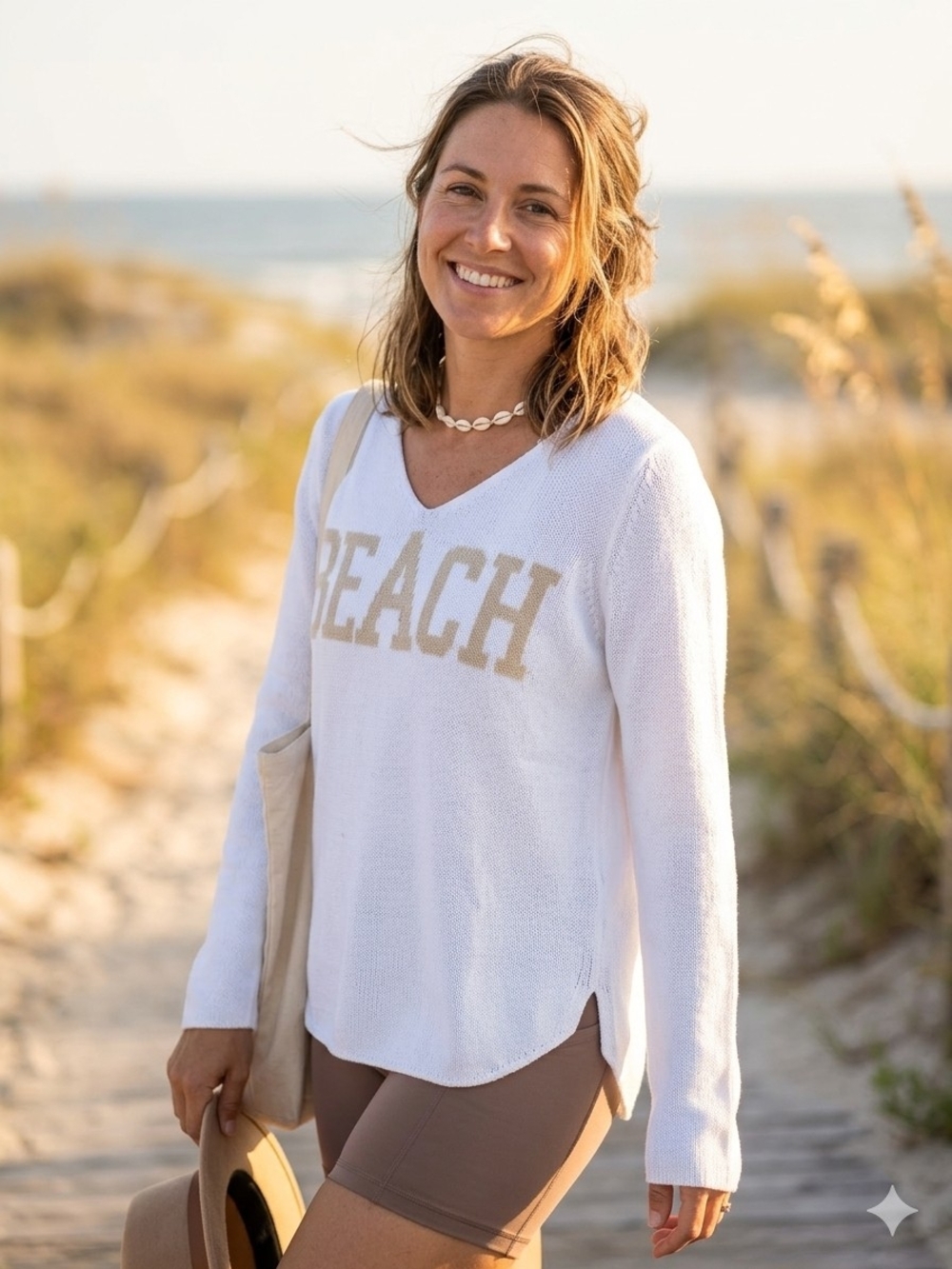 V-Neck 'BEACH' Knit Sweater